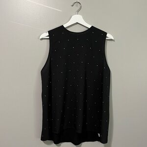 French Connection Black Sleeveless Sheer Front Rhinestone Blouse